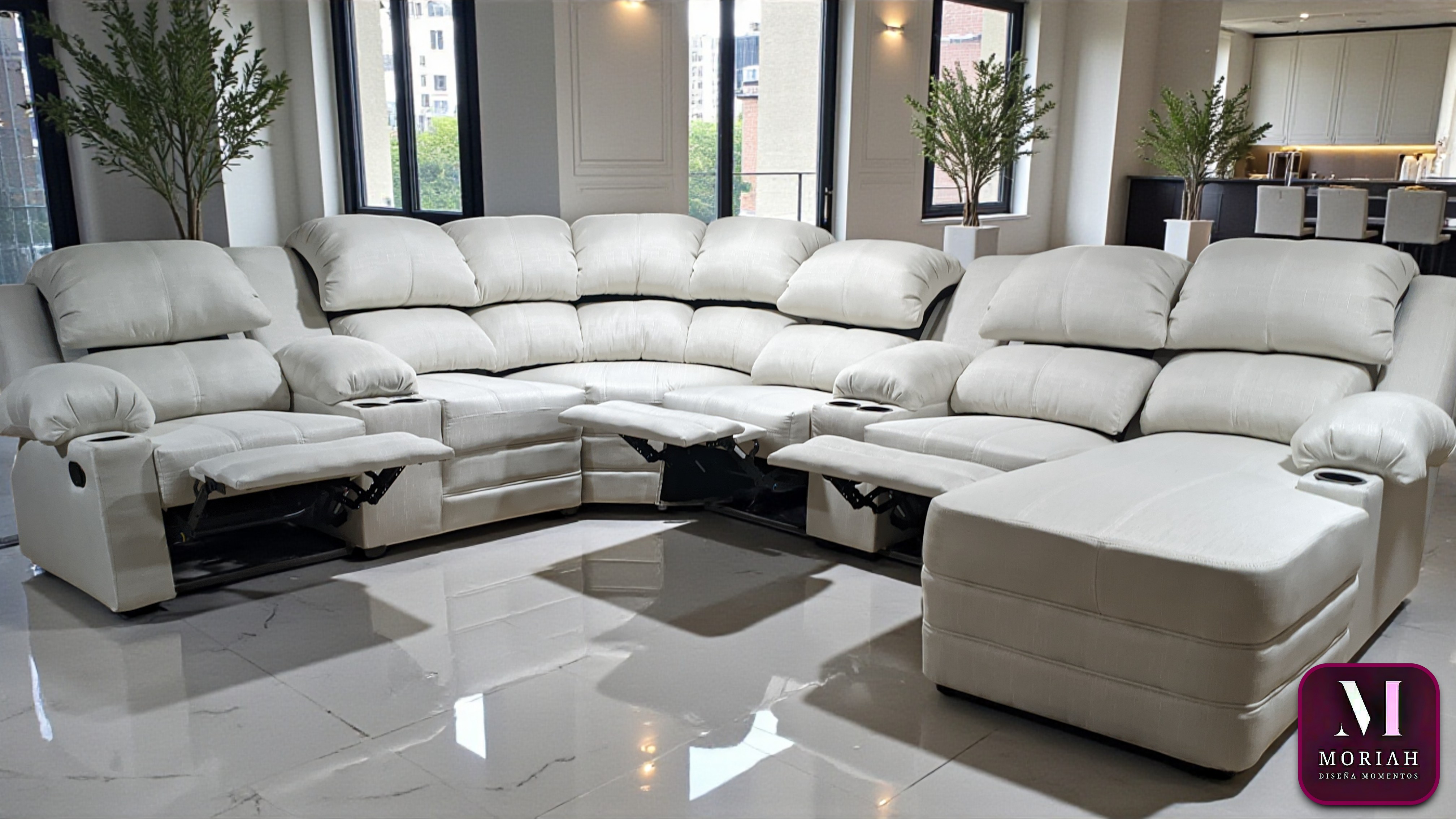 Moriah 3 Linette White 3-seat power recliner